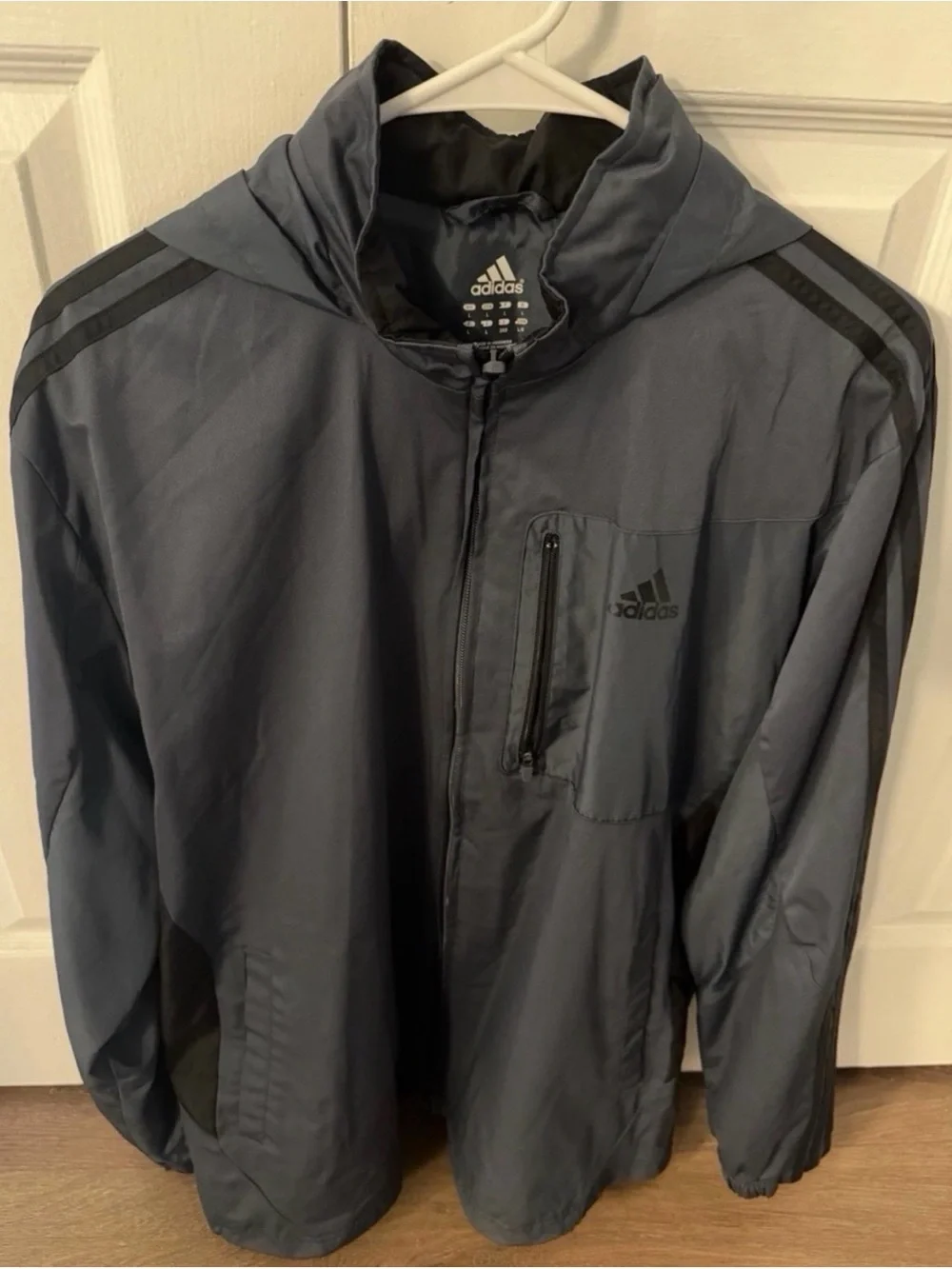 adidas Men's Dark Gray Windbreaker Jacket with Black Trim